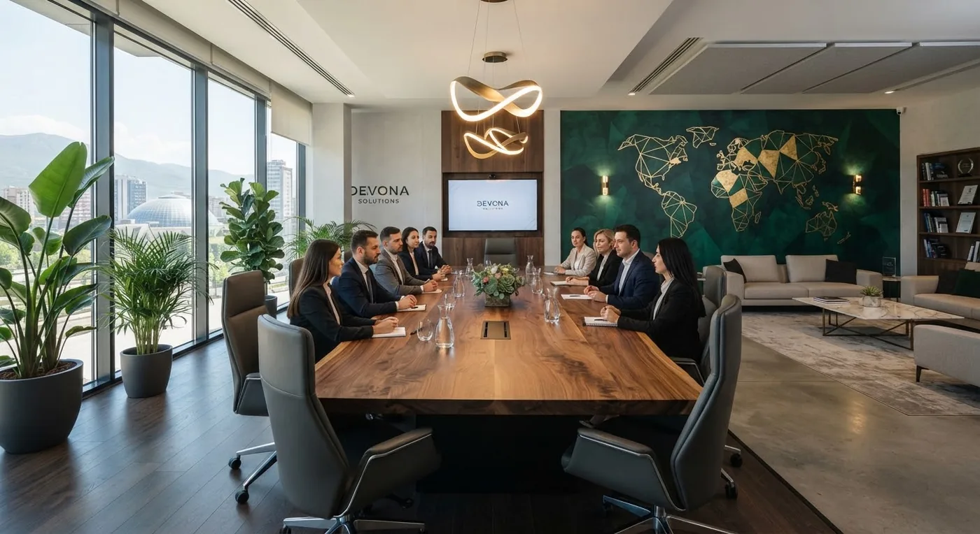 Illustrative image of a team meeting in a contemporary office